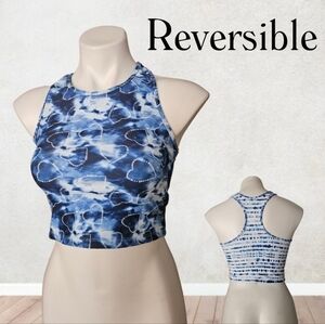 Eddie Bauer Youth Reversible Swimsuit Top featuring a blue heart tie-dye